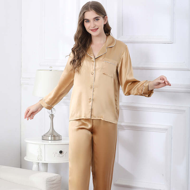 Long Sleeves Pure Silk Pajama Set for Women