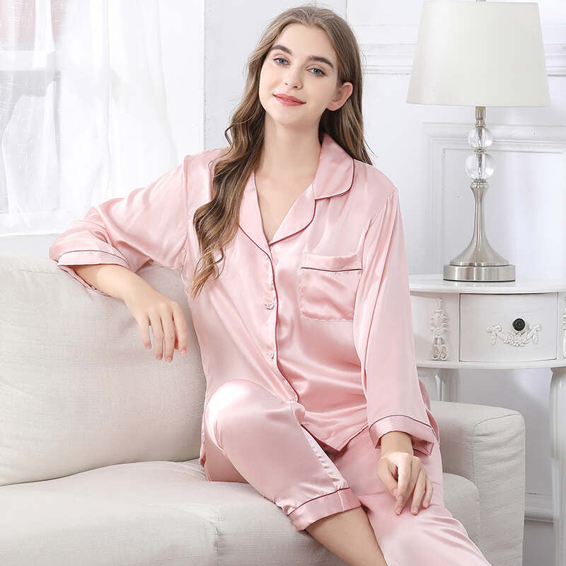 Long Sleeves Pure Silk Pajama Set for Women