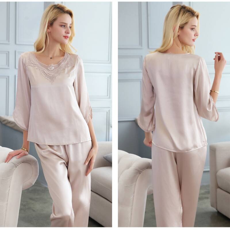 3/4 Sleeve Lace Women’s Silk Pajama Set