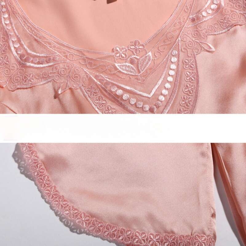 3/4 Sleeve Lace Women’s Silk Pajama Set