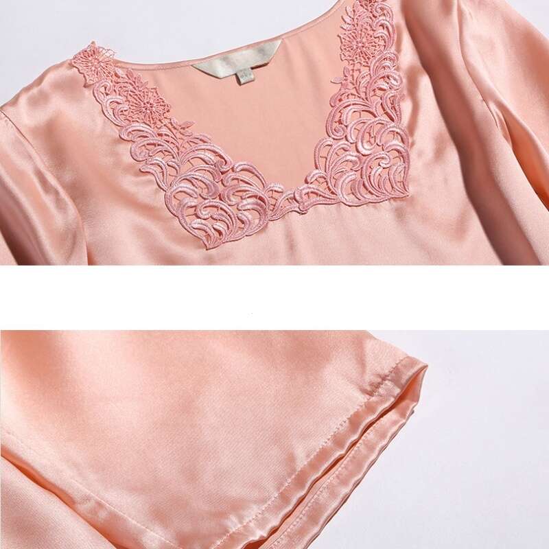 3/4 Sleeves Lace Mulberry Silk Pajama Set for Women