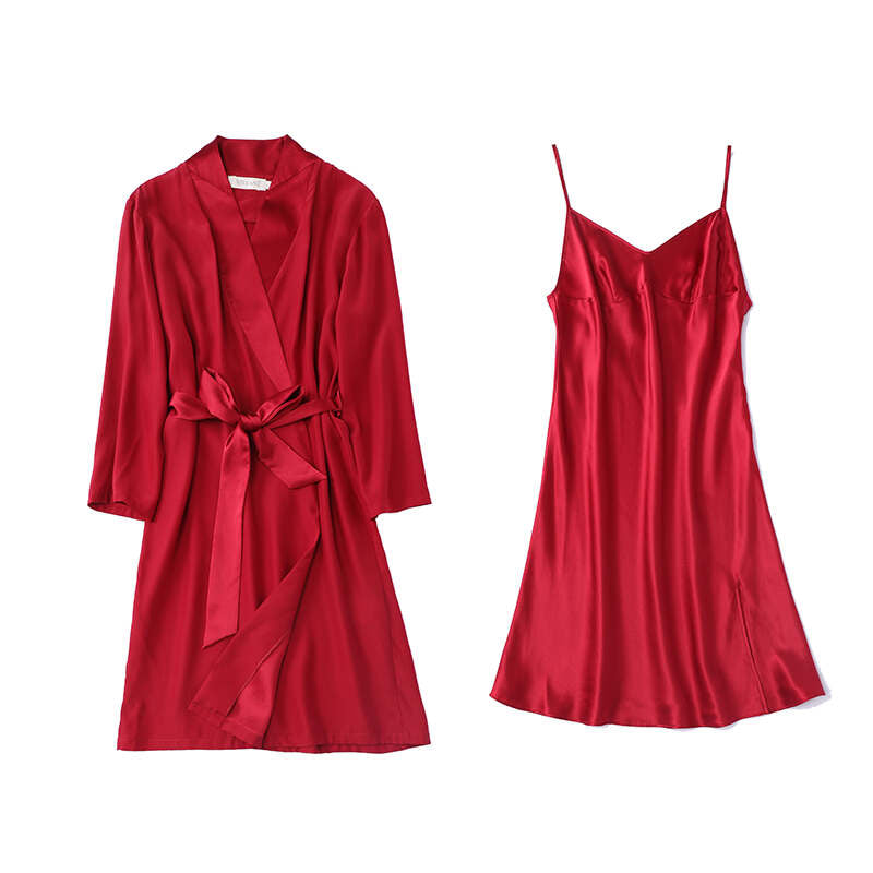 Pure Silk Nightgown Robe 2-piece Set