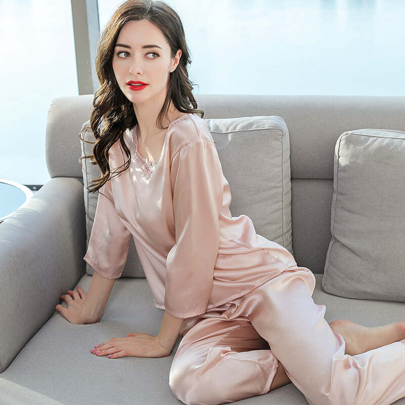 Minimalist Long Sleeves Silk Pajama Set for Women