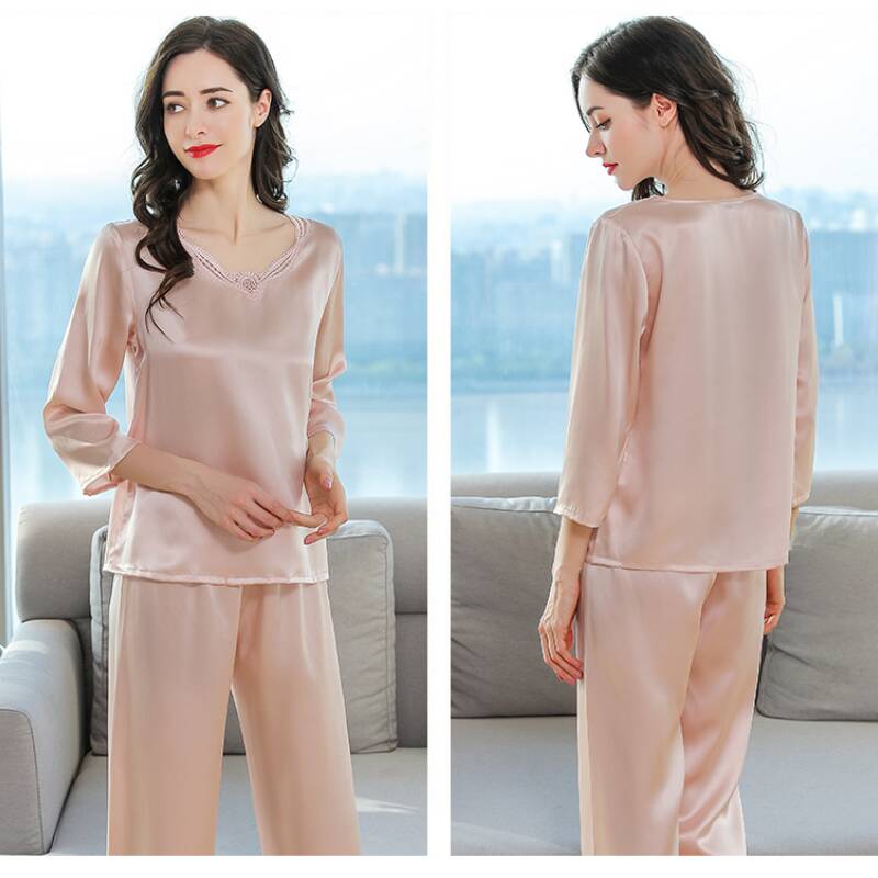 Minimalist Long Sleeves Silk Pajama Set for Women